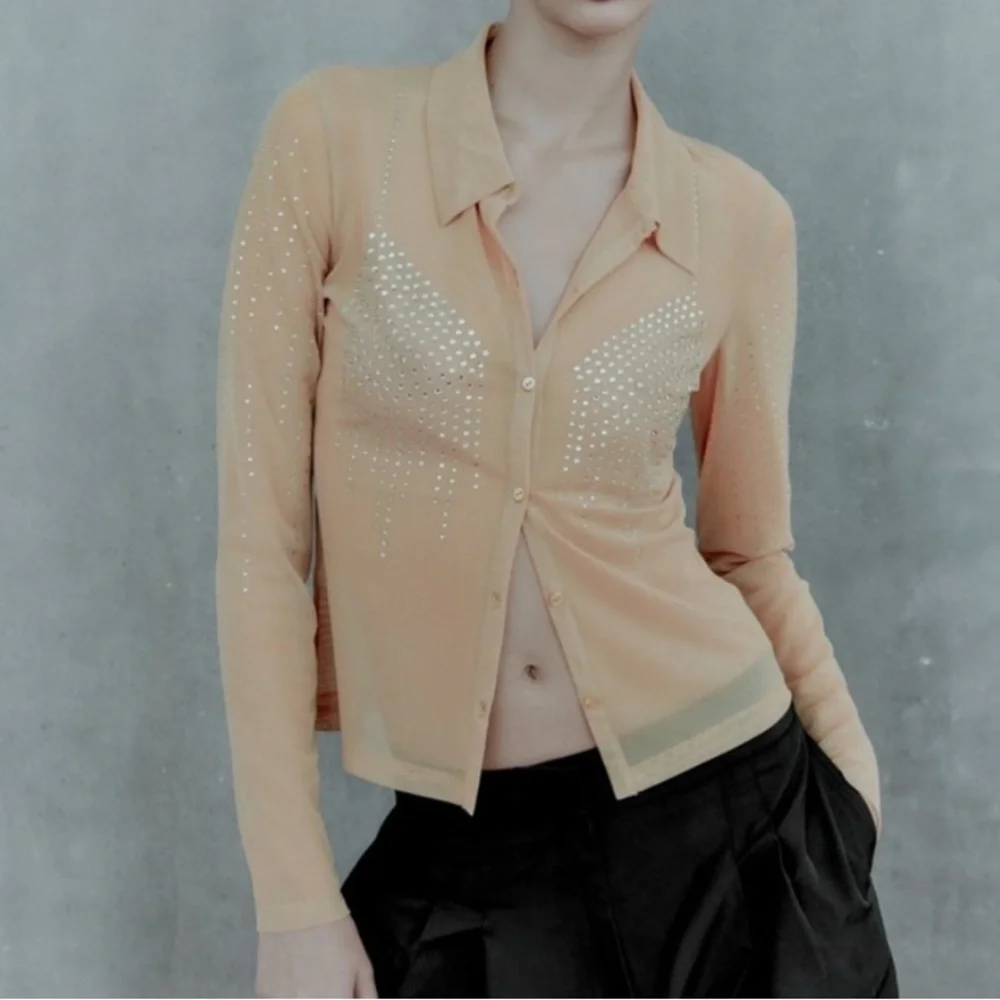 Zara nude mesh top w jewels - Picture 2 of 8